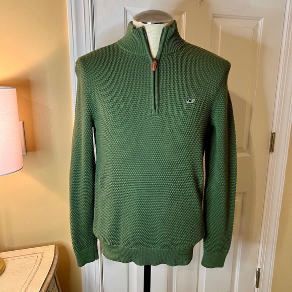NWOT Men's Vineyard Vines Olive Green Waffle Weave Half Zip Cotton‎ Sweater XS